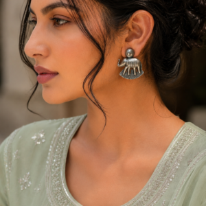 Silver Replica Elephant Stud | Adorable Light Weight Oxidized Earrings