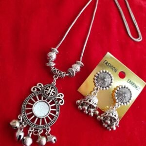 Oxidised Pendent Chain Necklace With Jhumka Earrings