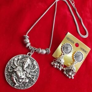 Oxidized Ganesha Chain Necklace With Jhumka Earrings