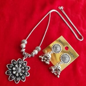 Oxidised Chain Necklace With Jhumka Earrings