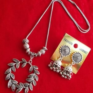 Oxidised Chain Necklace With Jhumka Earrings