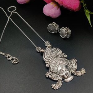 Oxidised Chain Necklace With Jhumka Earrings