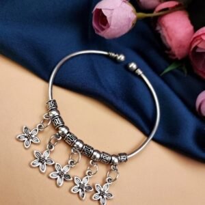 Oxidised Flower Design Free Size Opeanable Bracelet