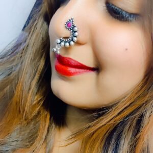 Oxidised Silver Plated Marathi Nath Press Nosepin