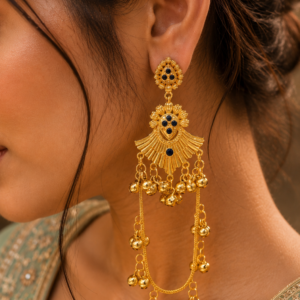 Golden Kashmiri Jhumka Earrings – Traditional Attractive Dangle Jewelry