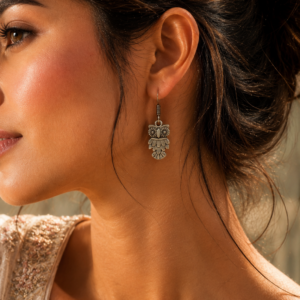 German Silver Owl Design Earrings | Oxidized Light Weight Jewelry