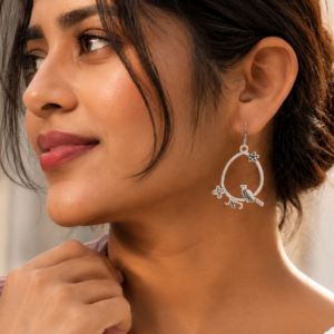 Oxidised Casual Earrings | Best Designer German Silver Bird Dangler Hook Earring