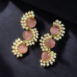 Premium Gold-Plated Brass Earrings with Monalisa Stone – A Beautiful Contemporary Piece for Every Occasion