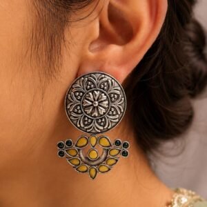 Oxidized Silver Flower Earring Traditional Floral Earrings for Women