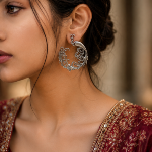 Silver Replica Peacock Stud | Best Floral Art Peacock Design Earrings