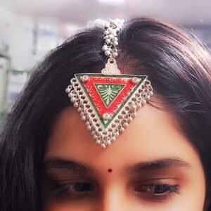 Designer Meenakari Silver Plated Oxidised Triangle Shape Maangtika