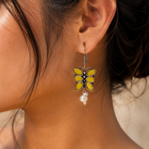 Beautiful Brass Butterfly Hook Earrings with Stones – Best for Daily Use