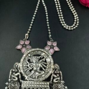 Religious Stone & Pearl Work Jhumki German Silver Necklace for Women Traditional Ethnic Jewelry