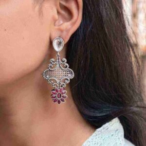 Stunning Silver Flower Dangler with Elegant Ethnic Appeal