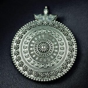 Floral Art Geometric Design Traditional Look German Silver Pendant for DIY Jewelry Making Crafts