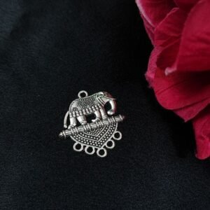 Elephant Design German Silver Charm with Pearl Work Raw Material for DIY Jewelry Making