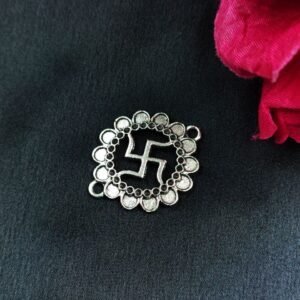 Round Flower Design Religious Swastik Symbol German Silver Charm Raw Material