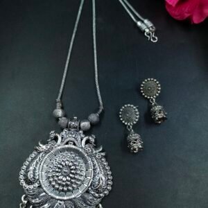 Peacock Design Silver Plated Chain Necklace with Elegant Pearl Work Ethnic Jewelry