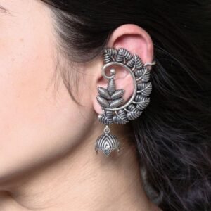 Premium Silver Plated Leaf Design Jhumka Earcuff | Perfect Jewelry Gift For Her