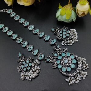 Ethnic-inspired oxidized stone jewelry set with a traditional touch
