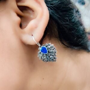Daily Wear Hook Earrings Oxidised Stone Unique Feather Style