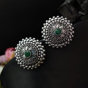 Lotus Design Oxidised Silver Plated Stud Earrings For Girls