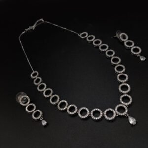 Cubic Zirconia Silver Rodium Necklace set for Girls