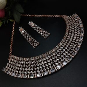 Rose Gold Plated American Diamond Necklace set Perfect Wedding jewellery
