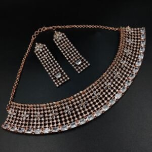 Rose Gold Plated Cubic Zirconia CZ Necklace Choker Set Choice for Ring Ceremony