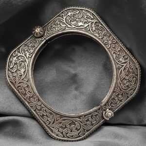 Antique Oxidised Indian Style Free Size Cuff Bracelet For Girls – Traditional Silver Replica Kada Bangle