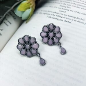 Best Daily Wear Earrings – Designer Round Shape Oxidised Stone Work Stud Earrings For Girls