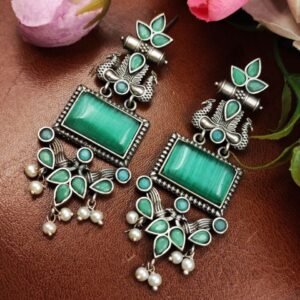 Adorable Peacock Earrings – Silver Replica Monalisa Stone Dangler Earring