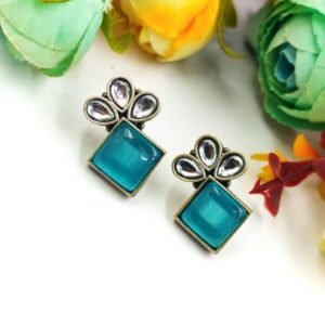 Oxidized Silver Replica Earrings For Everyday Use | Stone Studs Jewelry