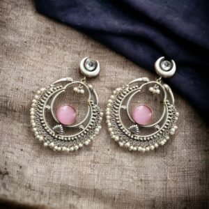 Handmade Chandbali – Silver Look Like Earrings with Pearl Beads