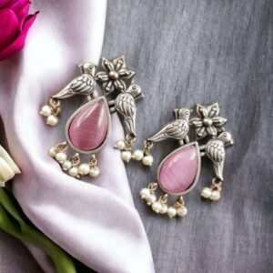 Premium Stone Jewelry | Silver Look Oxidized Bird Inspire Affordable Stud Earrings