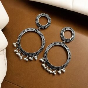 Oxidized Circle Earrings | Affordable Silver Plated Brass Dangler Jewelry