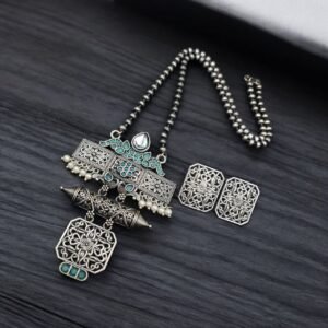 Silver Look Necklace Set | Premium Unique Oxidized Pendant With Earrings