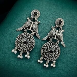 Silver Replica Bird Oxidized Earrings | Best Antique Stone Work Stud Jewelry