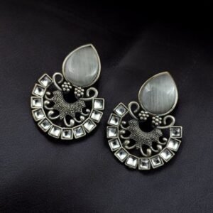Silver Replica Monalisa Stone Stud Earrings – Premium Quality Jewellery
