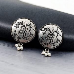 Oxidised Maa Earrings | Best German Silver Statement Studs For Girls