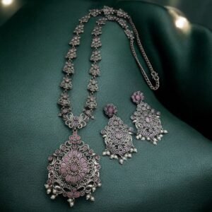 Silver Replica Long Haram Necklace Set | Best Traditional heritage Look Oxidized Jewelry