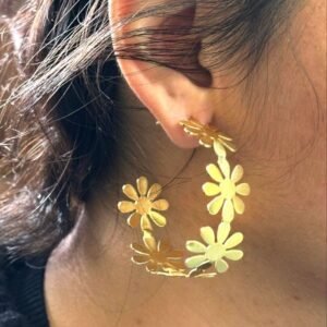 Gold-Plated Designer Flower Earrings | Unique Bali Style Contemporary Earring