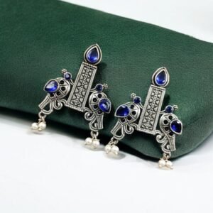Graceful Bird Stud Earrings with Silver Replica and Stone Craft