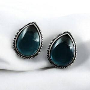 Best Drop-Shaped Monalisa Stone Stud Earrings in Silver Replica Design