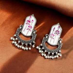 Hand-Painted Dangler Earrings – Stunning Silver Replica Style