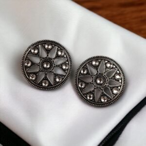 Brass Round Stud Earrings with Beautiful Stone for an Ethnic Look