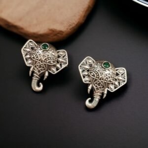 Unique Brass Elephant Stud Earrings with Perfect Stone Detailing