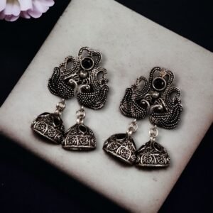 Beautiful German Silver Peacock Stud Earrings With Perfect Stone Detailing