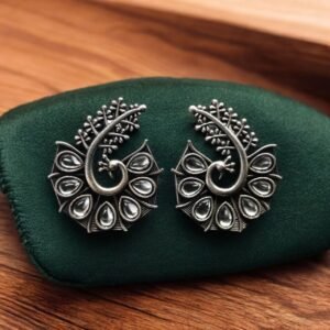 Stylish Oxidized Earrings with Unique Peacock Design & Stunning Stone Detailing