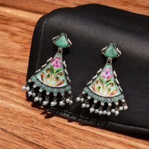 Colorful Hand-Painted Earrings With Monalisa Stone | Best Handcrafted Jewelry